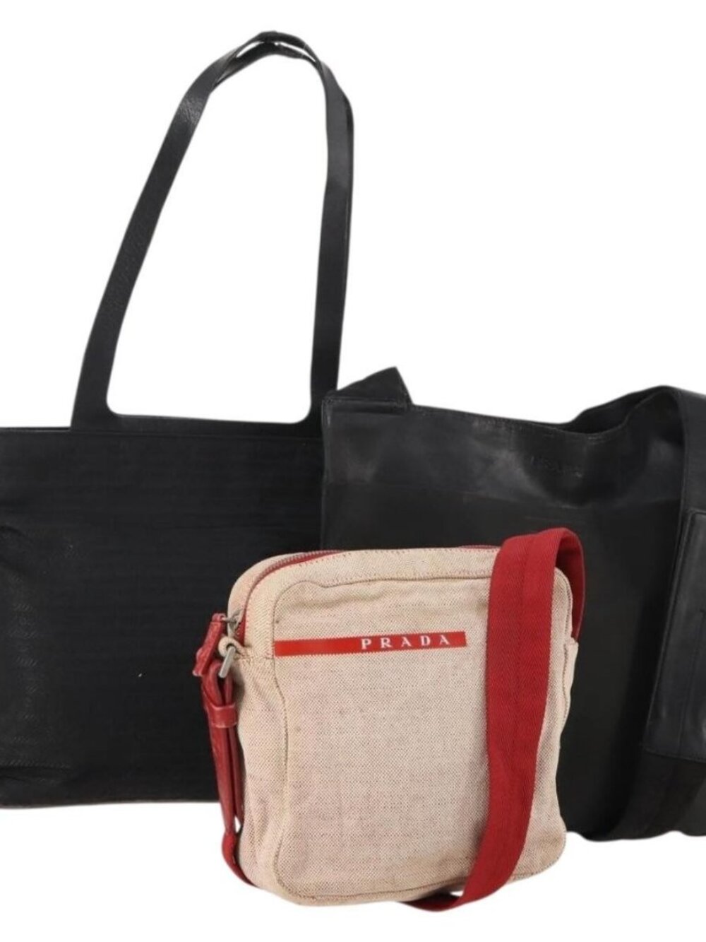PRADA Sports Line Shoulder Bag Nylon Canvas 3 Set Black Red Auth bs34765